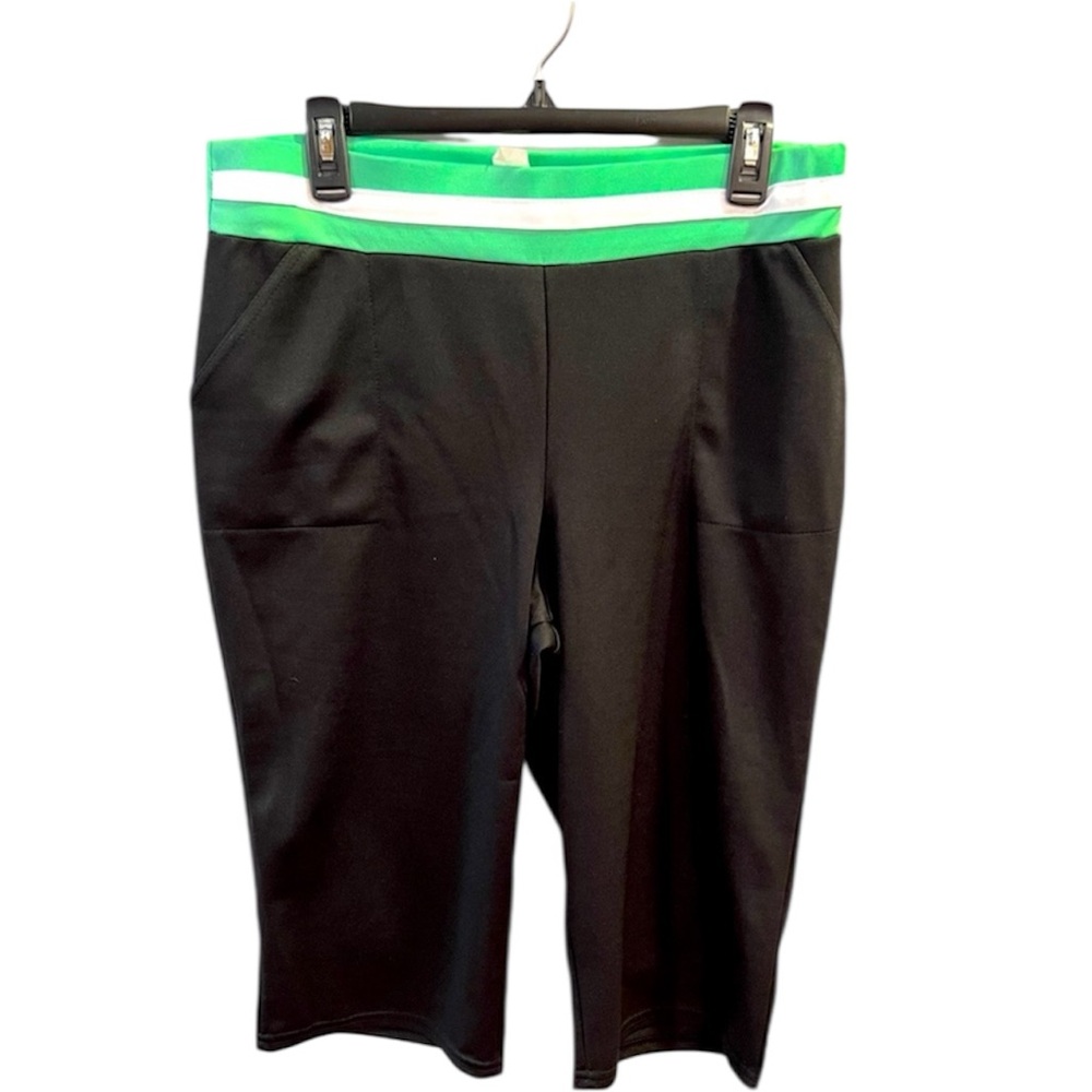 Black Capri/Cropped Legging with Green/White Waistband by Fame 4 Fifteen.Size=XL
